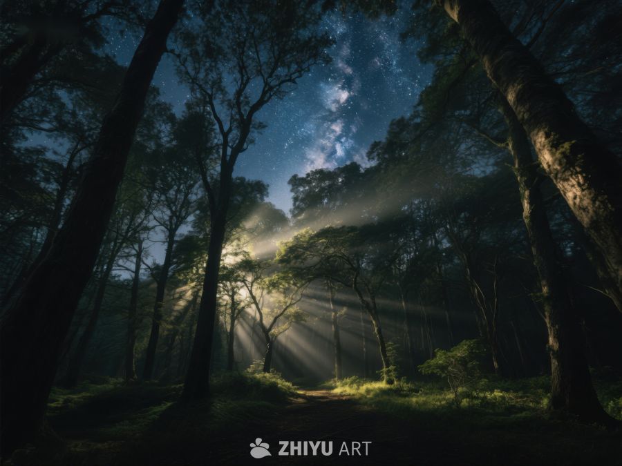 夜幕森林，星光与雾气交织 406