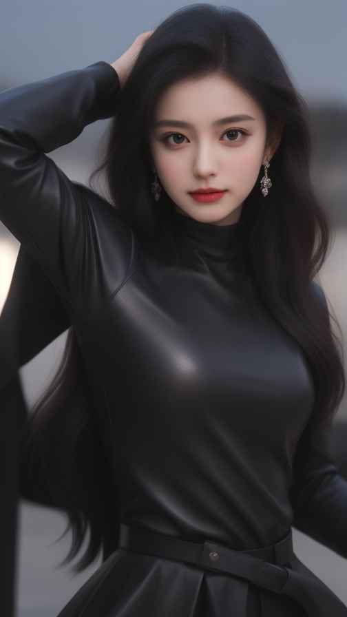 黑色皮衣美女