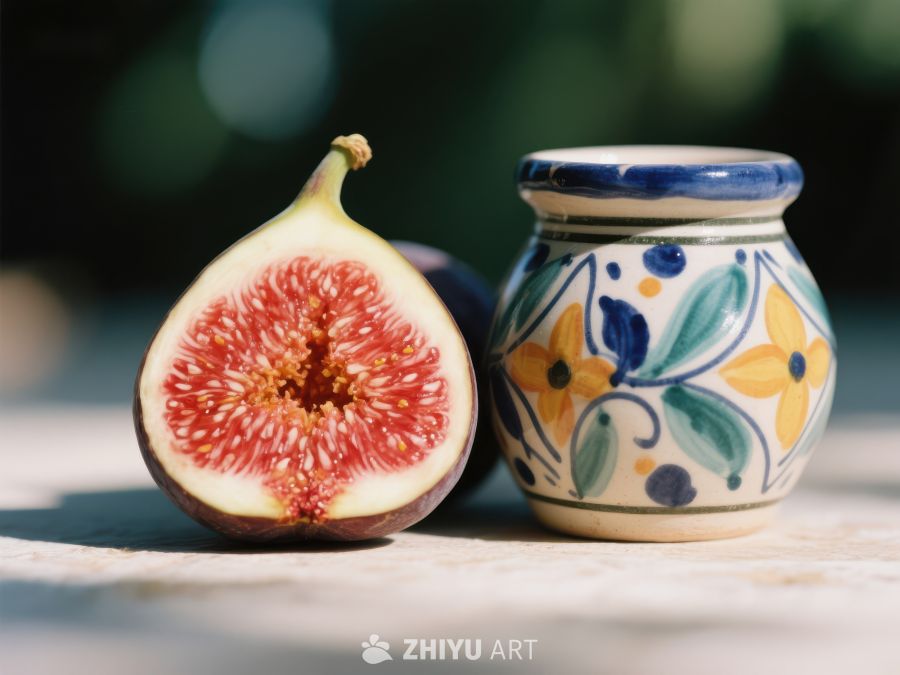 切开的无花果与彩绘罐 435