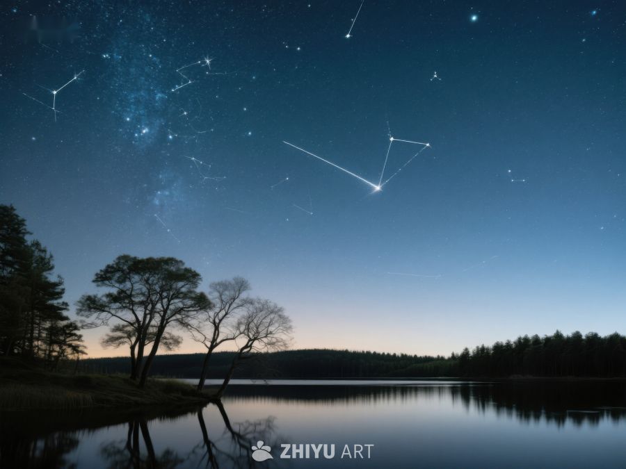 夜空星辰映照湖面 411