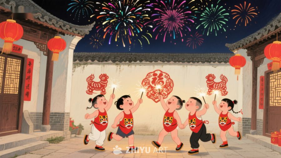 孩子们在传统院落中欢庆节日 295