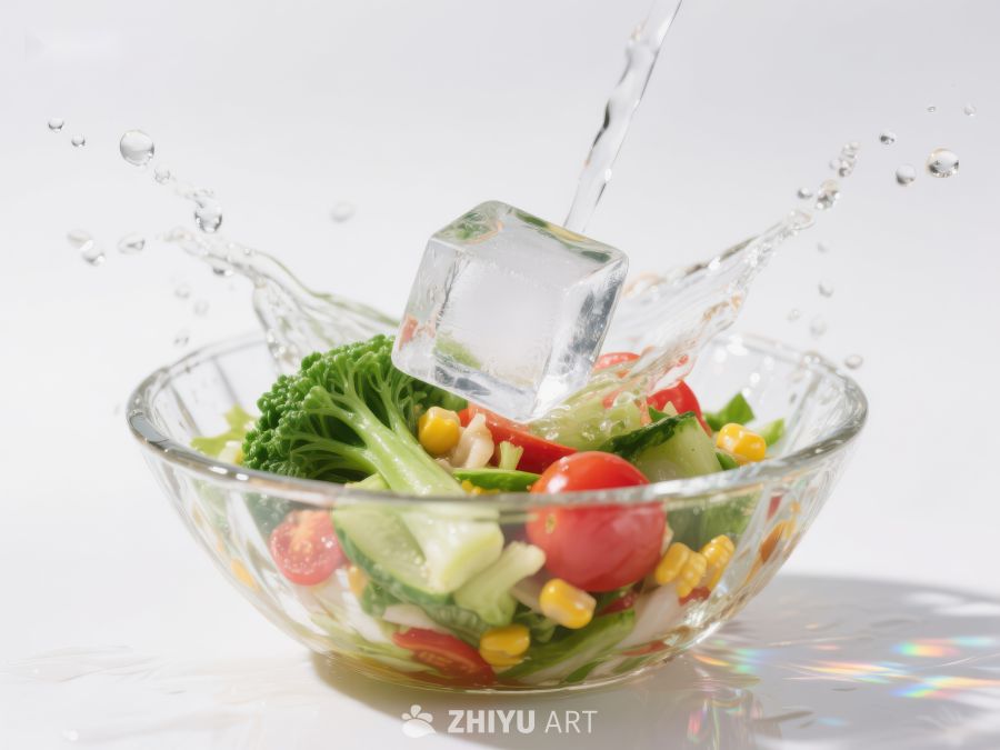 冰块落入蔬菜沙拉，水花四溅 22