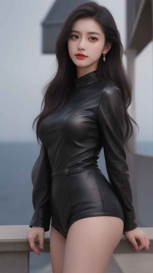 黑色皮衣美女