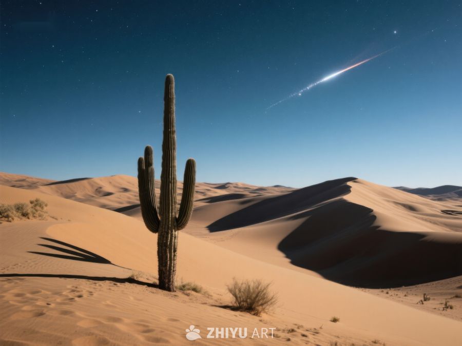 沙漠夜景：仙人掌与流星 85