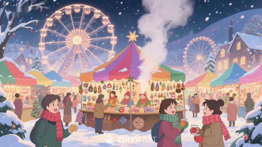 冬日雪夜的圣诞集市 11