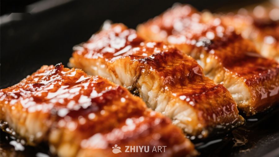 烤鳗鱼特写，酱汁浓郁