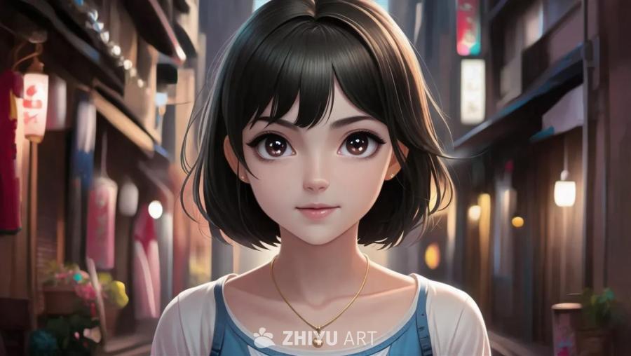 一个有着黑色短发，棕色眼睛，身材苗条，皮肤白皙的1