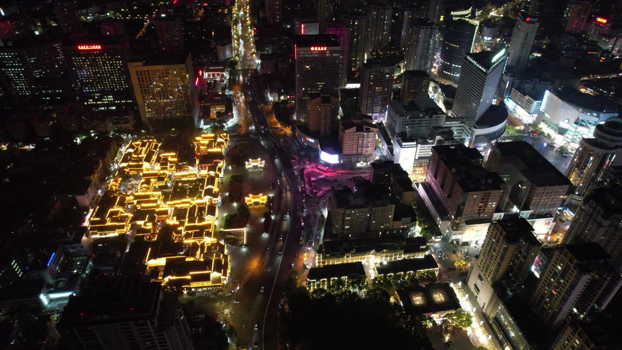 云南昆明城市夜景灯光航拍