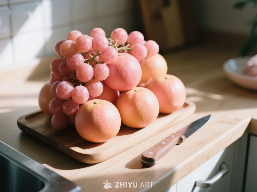 厨房台面上的水果与刀具 85