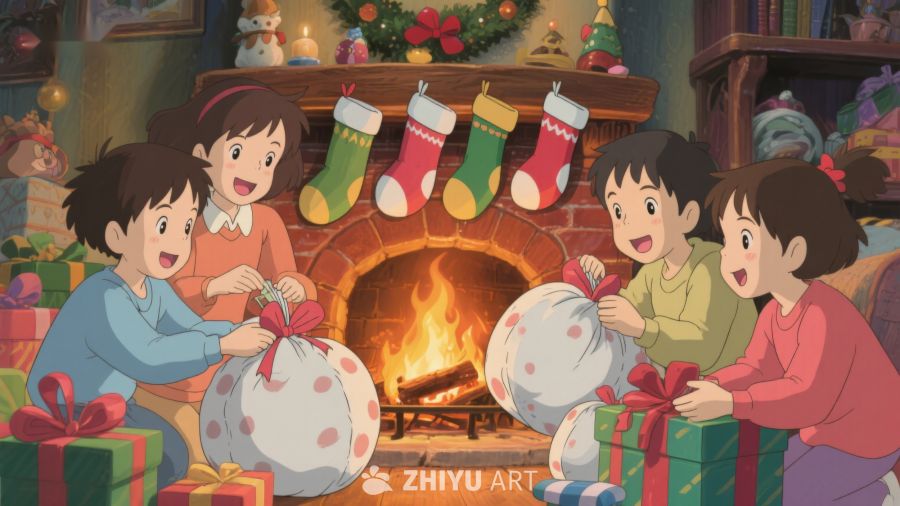 温馨圣诞夜，孩子们围炉拆礼物 286