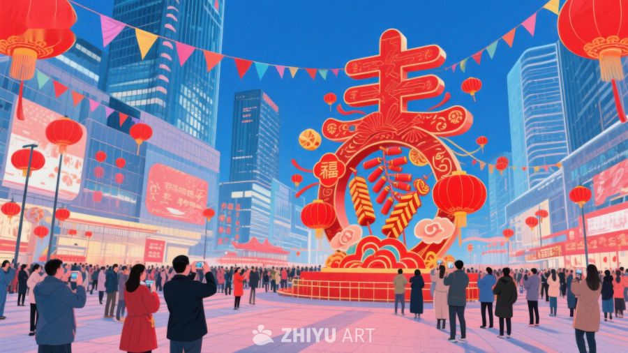 城市广场庆祝春节的盛大场景 2