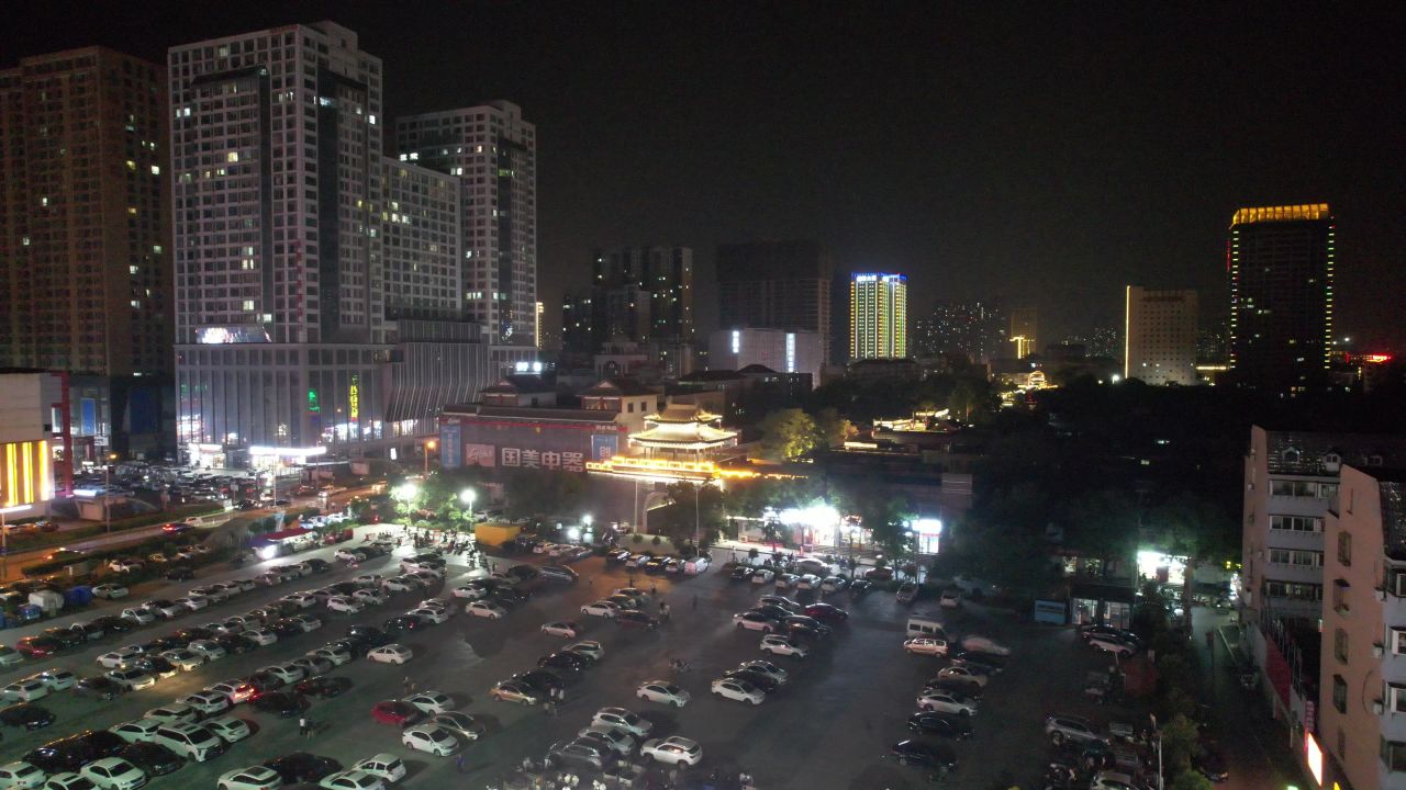 河北邯郸城市夜景灯光城南夜市航拍 