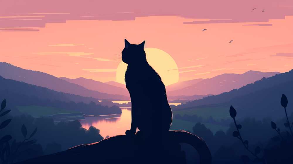 夜色下猫猫插画