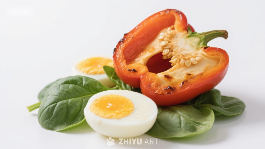 红椒鸡蛋与菠菜组合