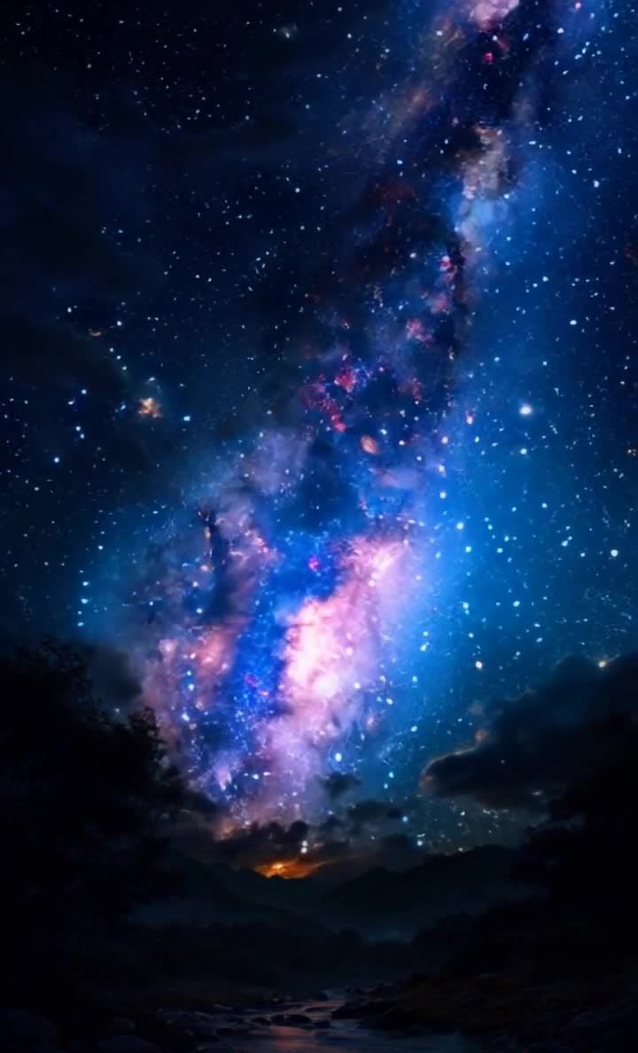 星空下的山脉与河流，银河绚丽星光璀璨。