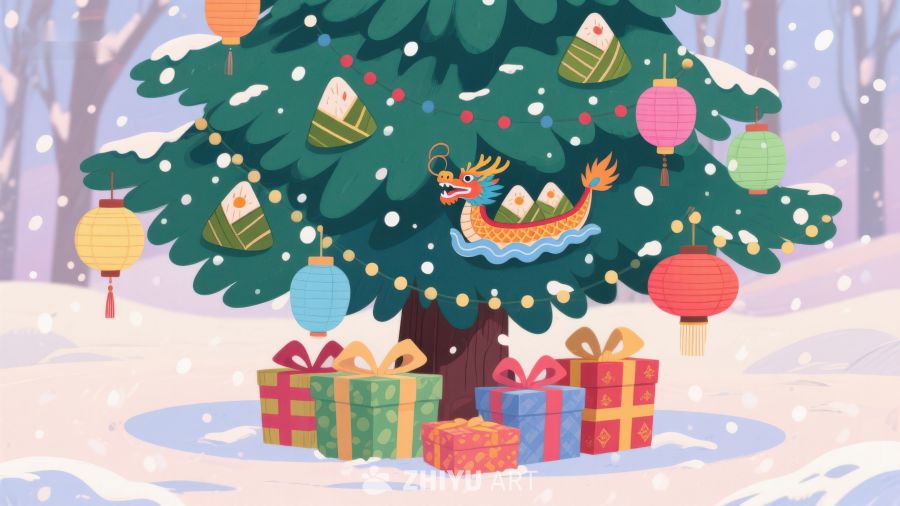 融合中西节日元素的装饰树 369
