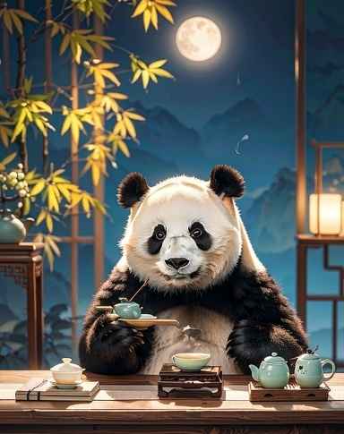 品茶的熊猫