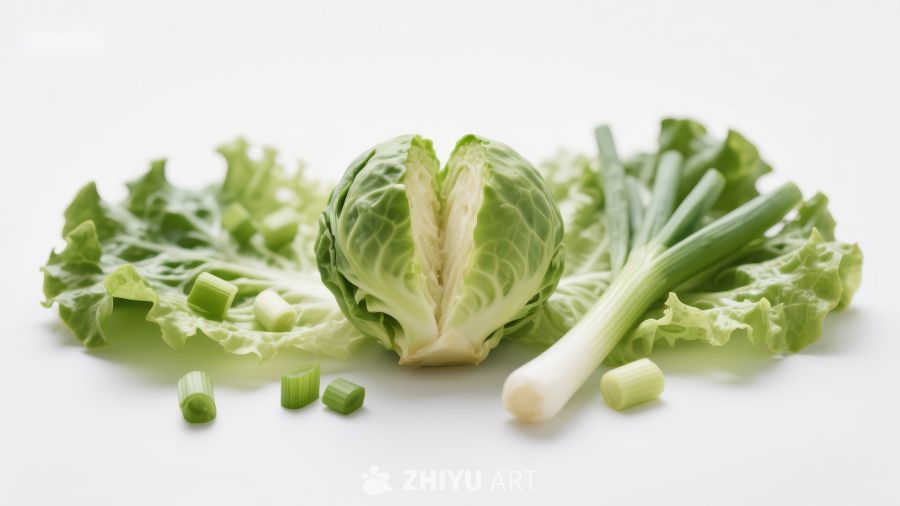 新鲜蔬菜组合：卷心菜与葱