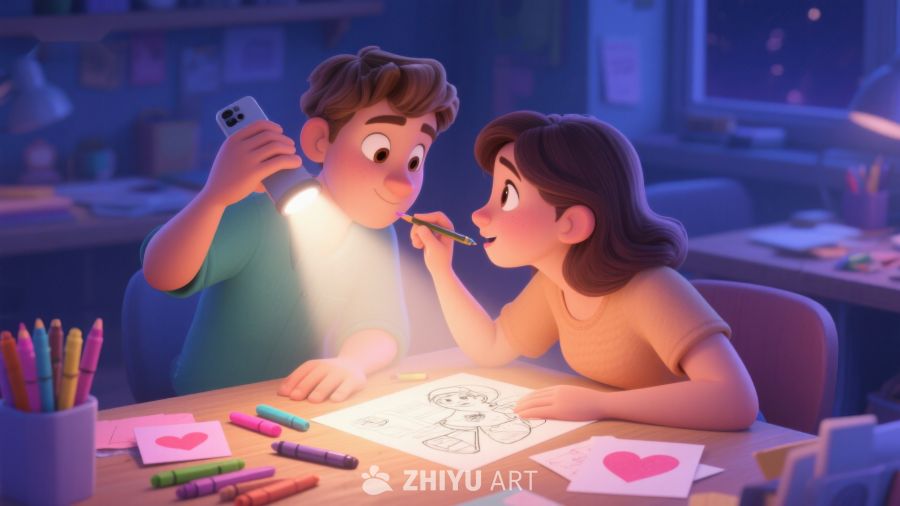 温馨夜晚，兄妹共绘美好时光 481