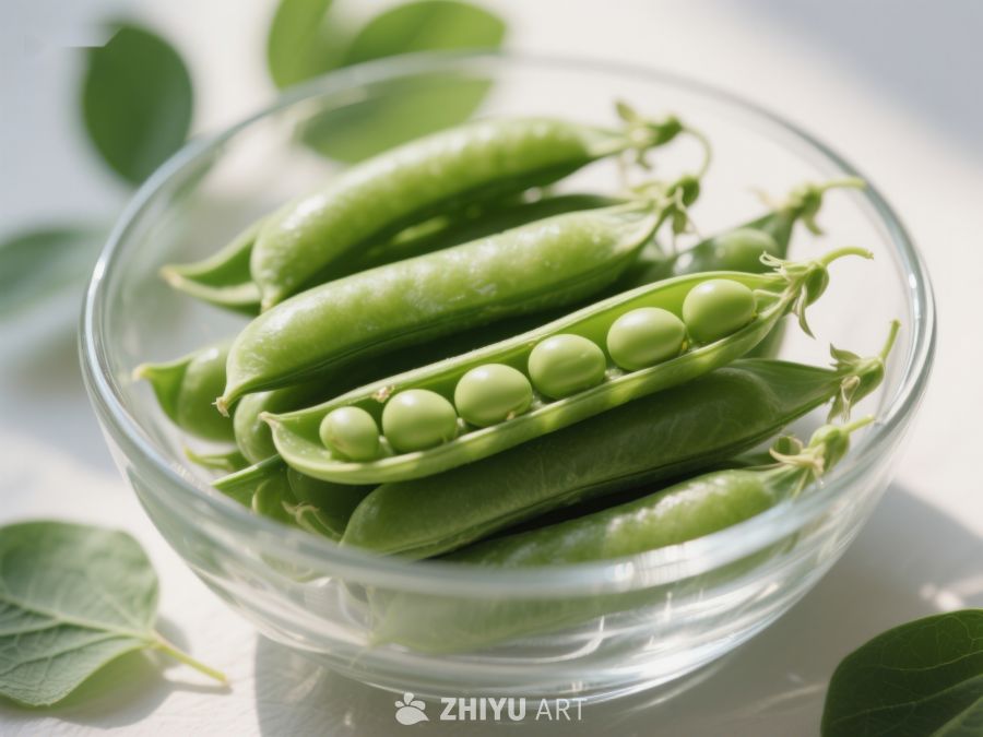 新鲜豌豆荚置于透明碗中 543
