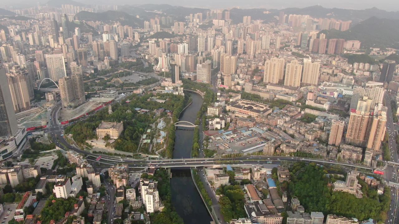 贵州贵阳城市老城区建设航拍