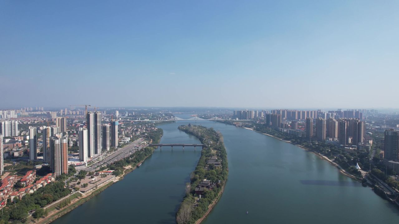湖南衡阳东洲岛湘江航拍  