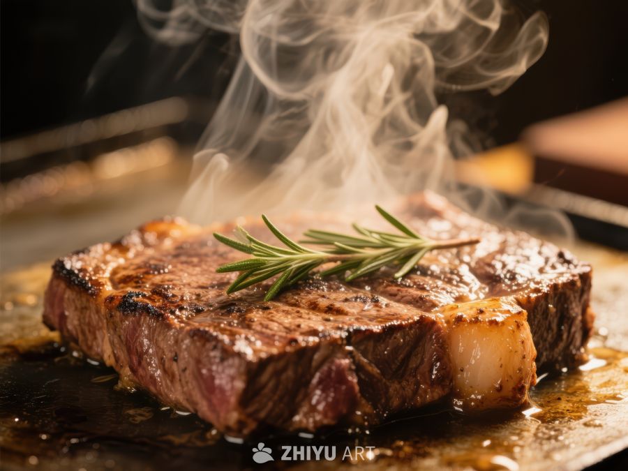 热气腾腾的烤牛肉配迷迭香