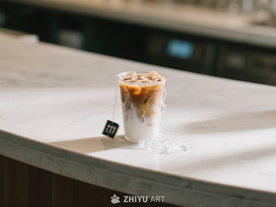 冰茶杯置于大理石台面 11