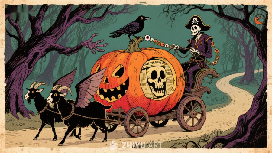 骷髅马车南瓜灯夜行
