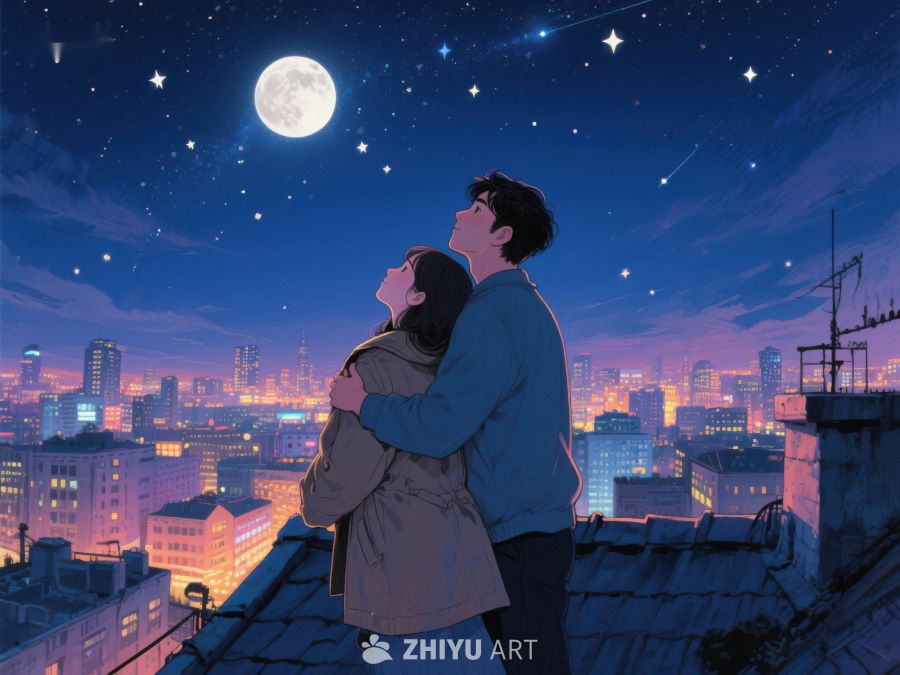 夜空下的屋顶情侣 964