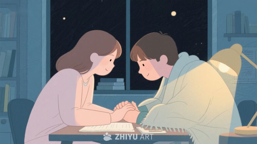夜晚书房中两人共同学习 595