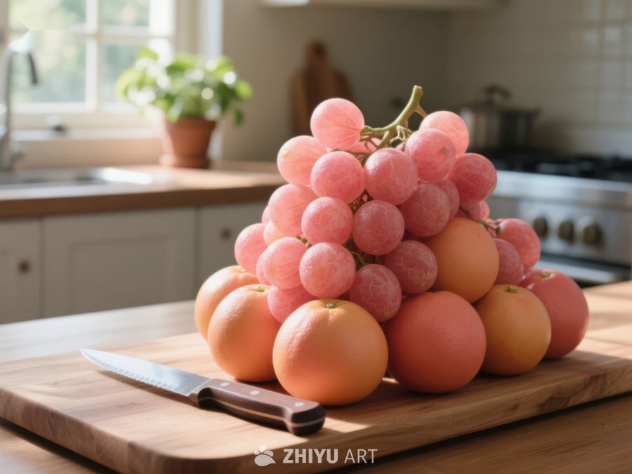 厨房台面上的葡萄与桃子 104