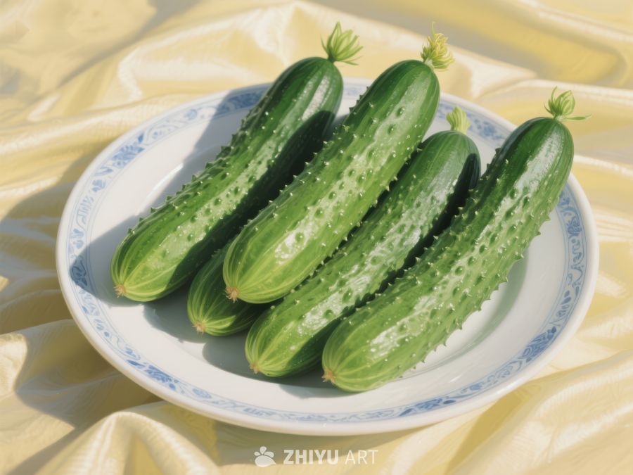 新鲜黄瓜置于白色盘中 553