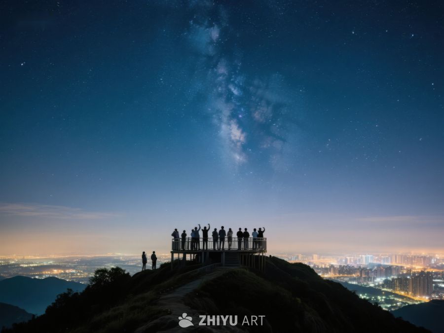 山顶观星，城市夜景 124