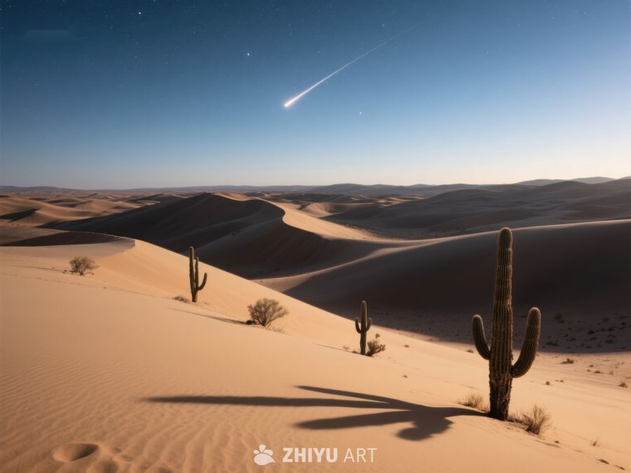 沙漠夜景，流星划过天际 77