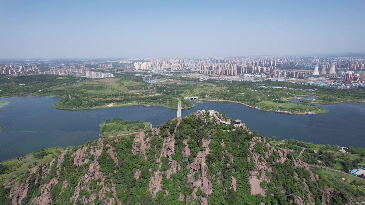 山东济南华山湖风景区航拍  