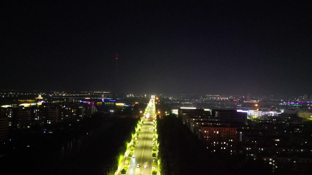 山东东营城市夜景航拍