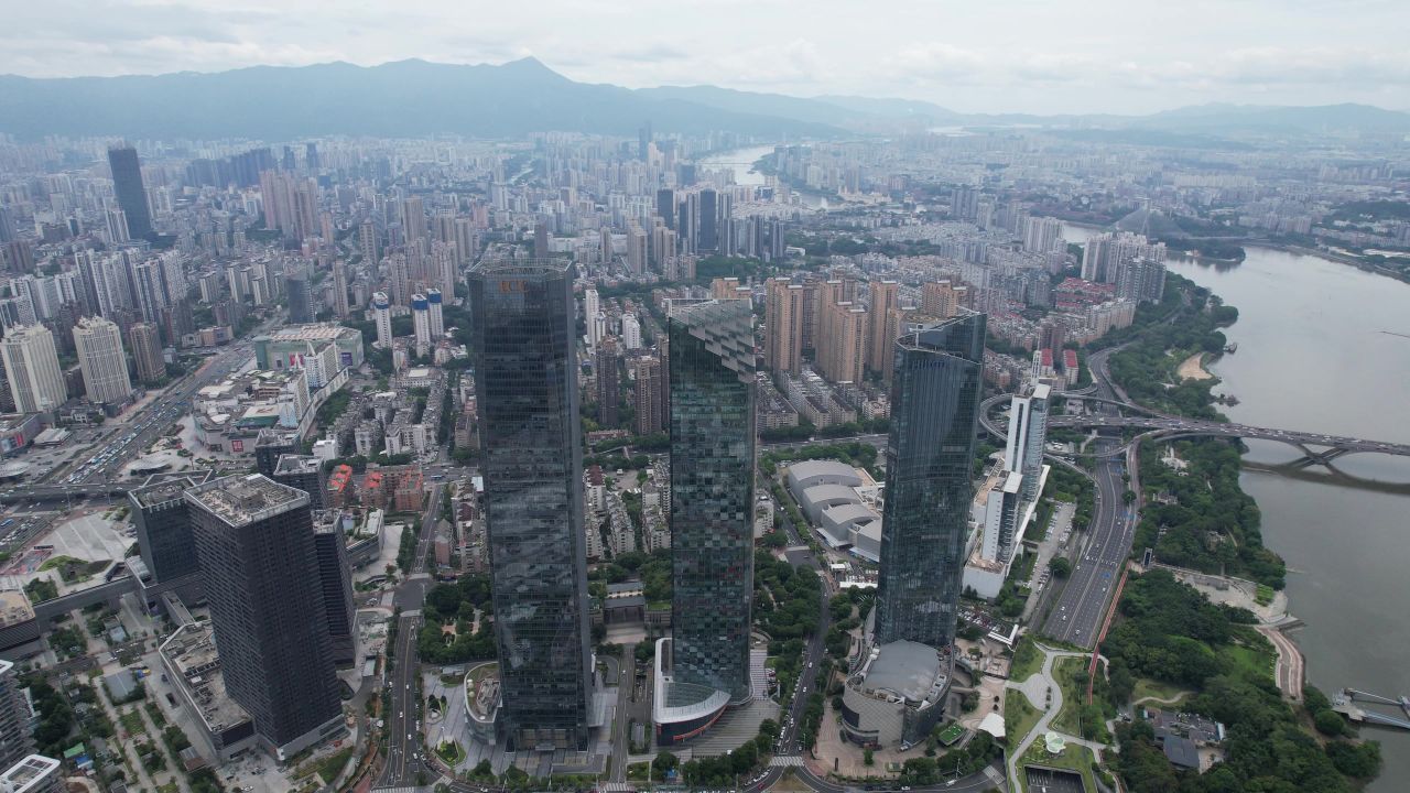福建福州闽江北岸中央商务区航拍 