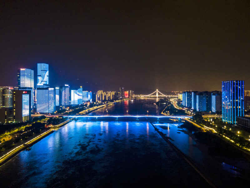 福建福州闽江两岸夜景灯光航拍摄影图