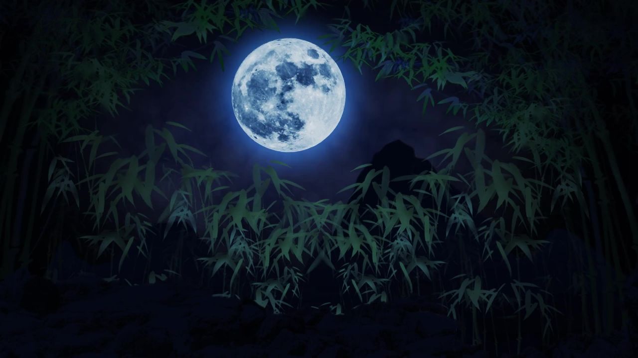 唯美大海上升月亮白月光蓝色夜空圆月明月大屏幕舞台LED视频  172
