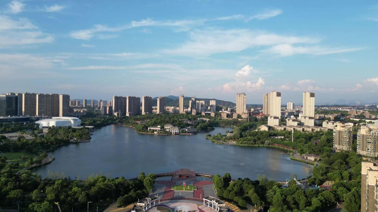  航拍江西萍乡玉湖湿地公园