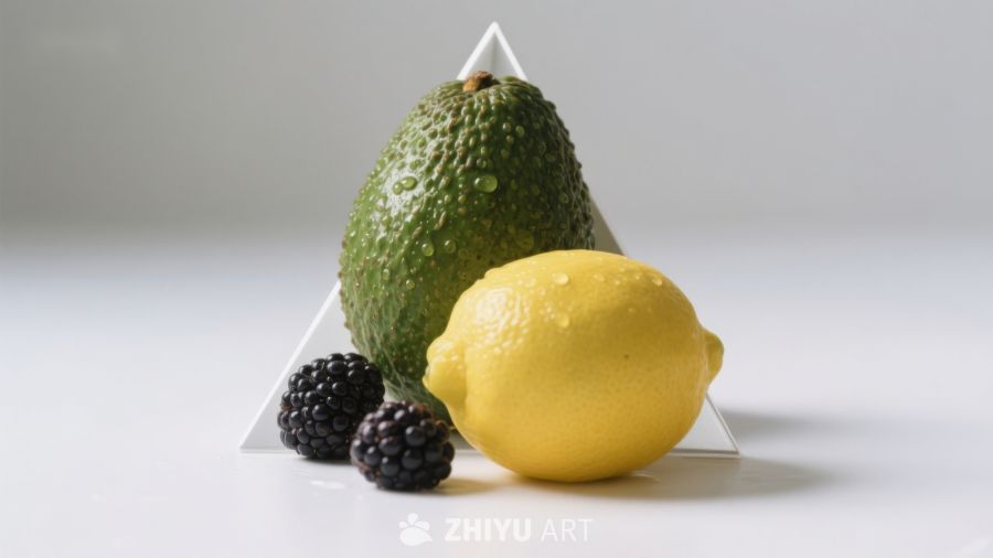 柠檬、鳄梨与黑莓的几何排列