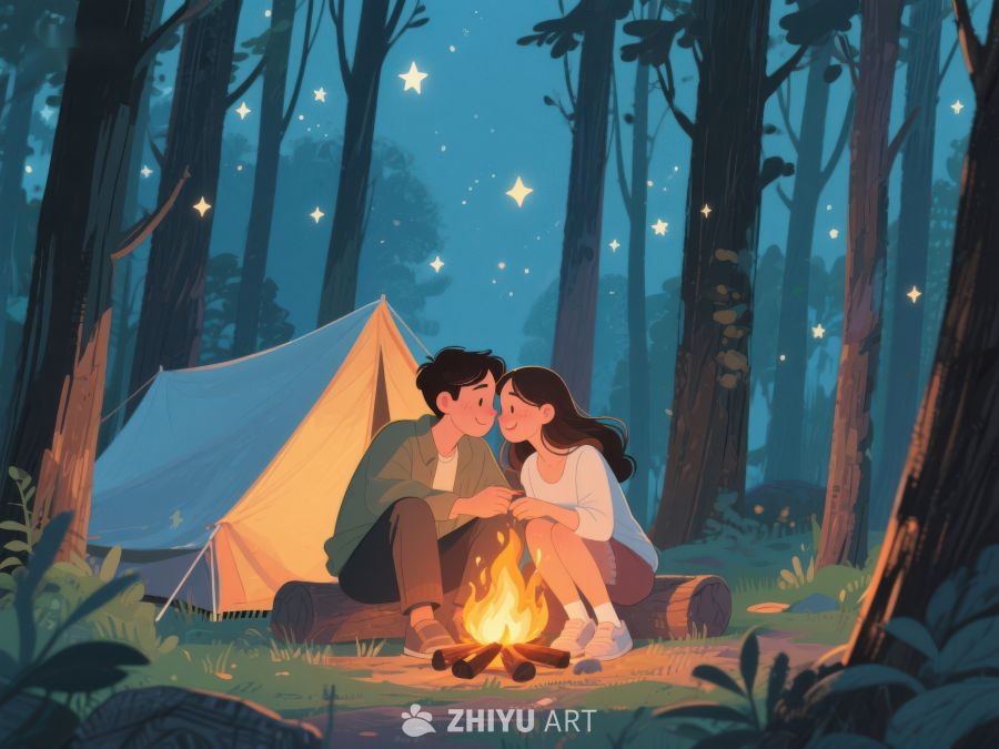 森林夜景下的温馨露营 610
