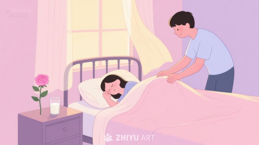 男子轻抚床上熟睡女子 220