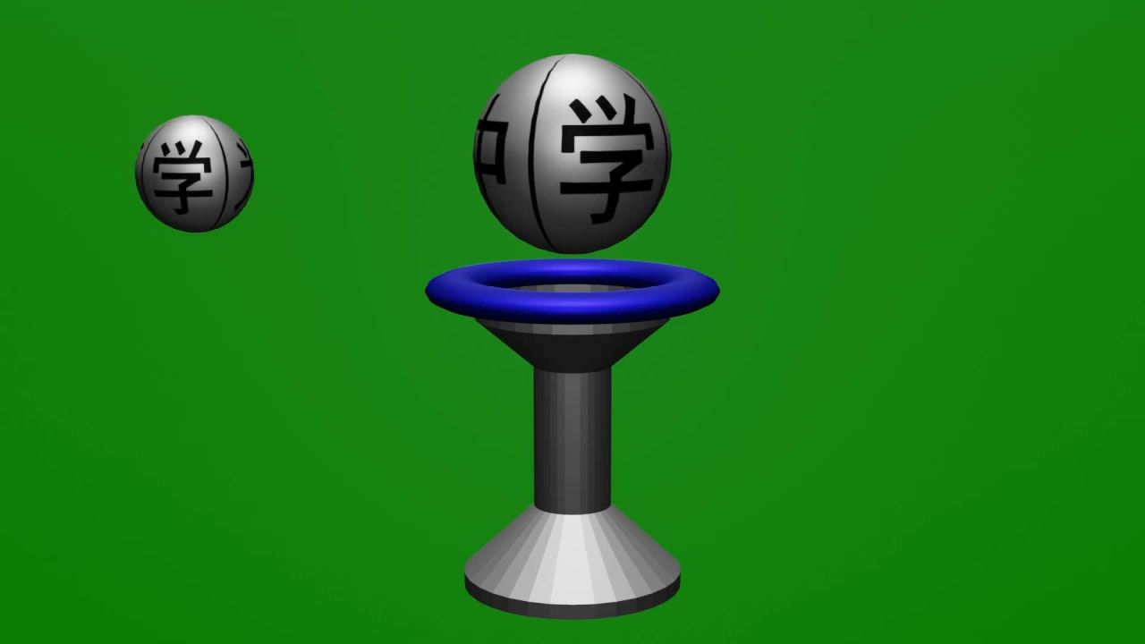 无限无缝循环中学为体与西学为用磁悬浮旋转摆件绿屏抠像固定镜头