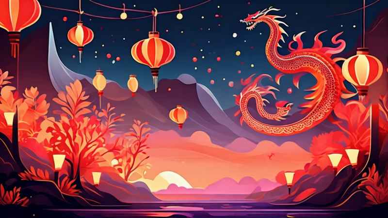 过年春节游龙灯简约插画 45