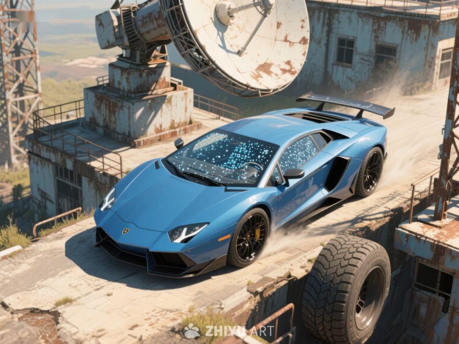 蓝色跑车停靠废弃雷达站 197