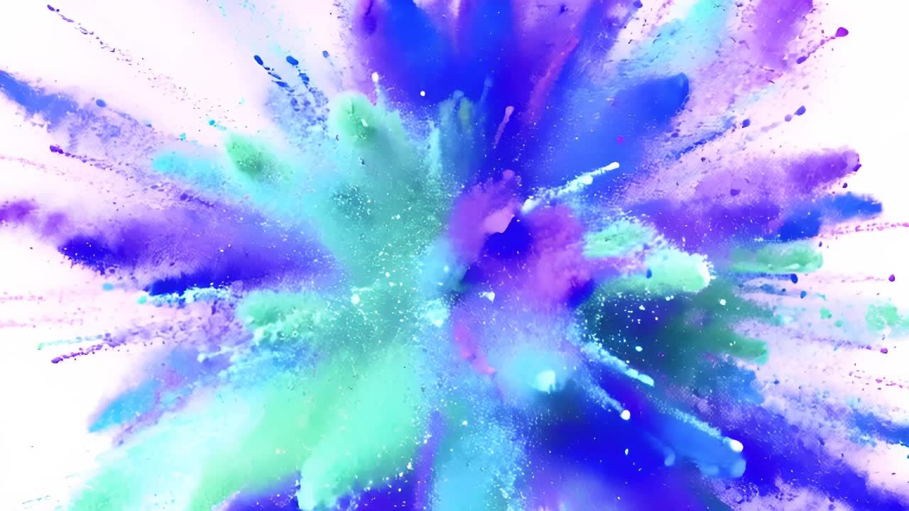 颜色各异的颗粒从中心向外爆炸，形成色彩缤纷的放射状