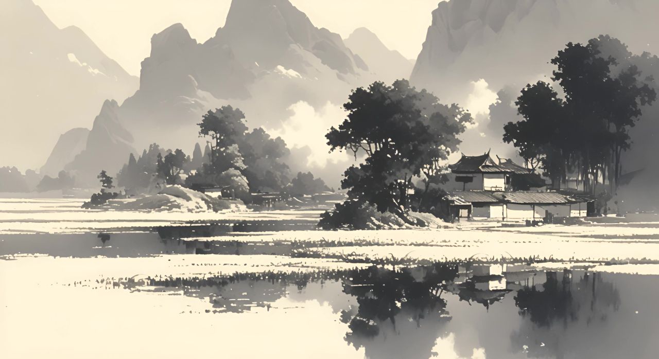中国风水墨山水画黑白水墨画 3