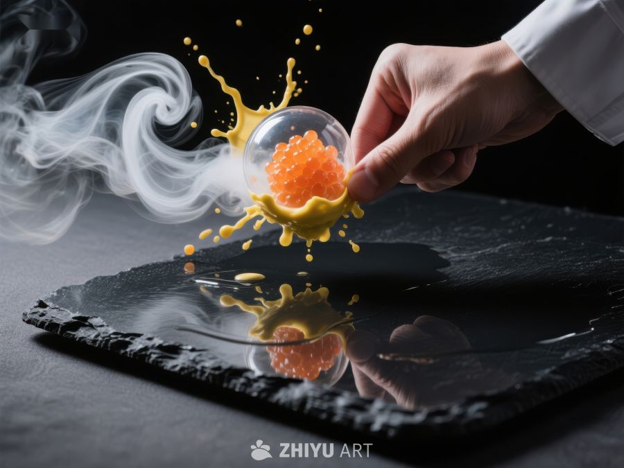 厨师创意料理，烟雾与果酱飞溅瞬间 60